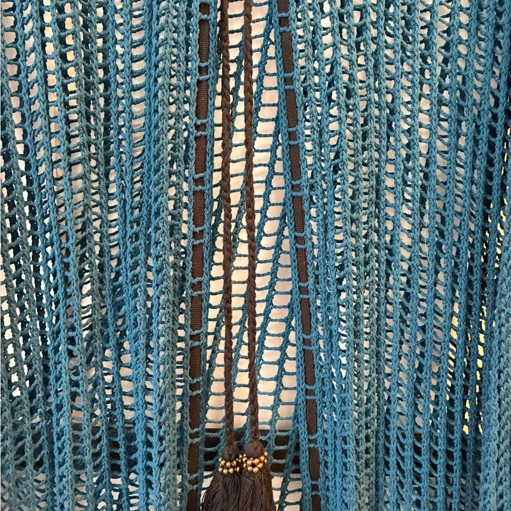 Free People Teal Open knit Cardigan with tassel tie - Picture 3 of 5